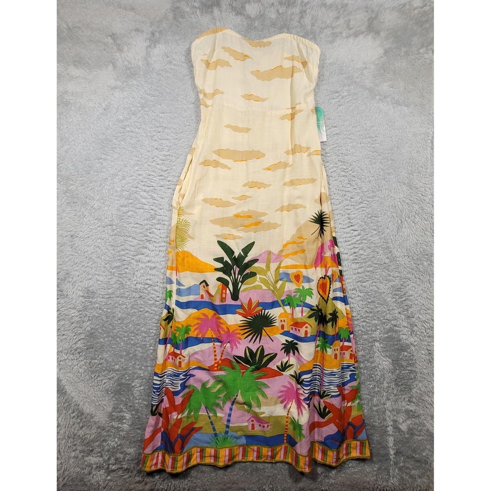 True Destinations Palm Scenic Strapless Maxi Dress Small Tropical‎ Print Thin